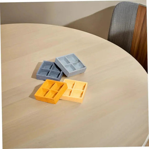4 Piece Miniature Storage Box for Dollhouse Resin Four Grid Organizer on table, assorted colors