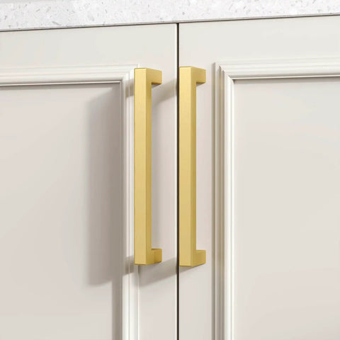 Five Inch Gold Cabinet Pulls 35 Pack Brushed Brass Drawer Handles Modern Square Stainless Steel Hardware on kitchen doors