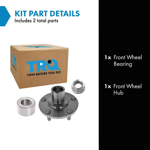 Front Passenger Side Wheel Bearing And Hub Kit For 2002-2003 Toyota Camry And 2001-2005 RAV4 with box and components shown