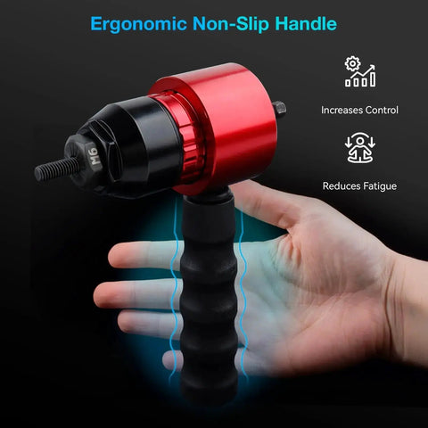 Ergonomic handle of Rivet Nut Tool Kit For Drills And Ratchets, Cordless Drill Adapter, showing ergonomic non-slip grip.