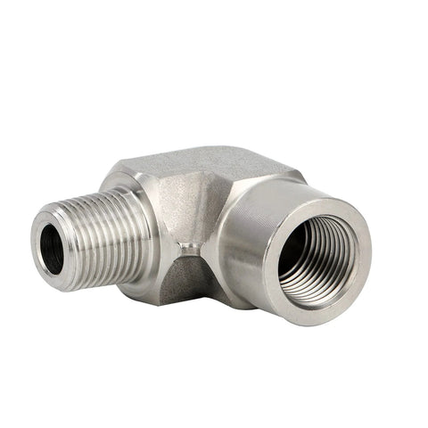 Stainless steel 304 forged pipe elbow, 90-degree street, 1/4" NPT female to 1/4" NPT male, high-pressure