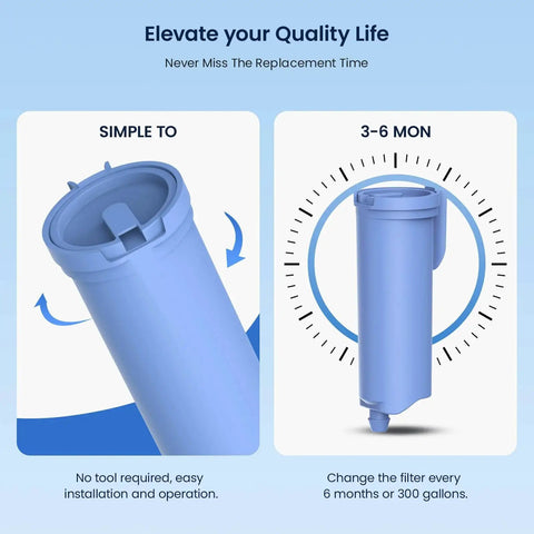 Glacier Fresh GE Opal ice maker filter cartridge, blue cylindrical filter for easy install and 3–6 month replacement.