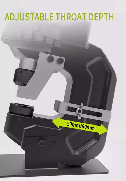 Heavy Duty 2000W Electric Hole Puncher With 20 Ton Capacity And 5 Dies shown with adjustable throat depth feature