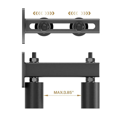 Adjustable 3 Inch Slide Gate Guide Roller System With Rust Proof Heavy Duty Steel Gate Support Assembly And Dual Hard Nylon Guiders For Anti Tipping Sliding Gates Up To 4 Inches Universal T Shaped Bracket Made From AISI 1045 Steel, front view
