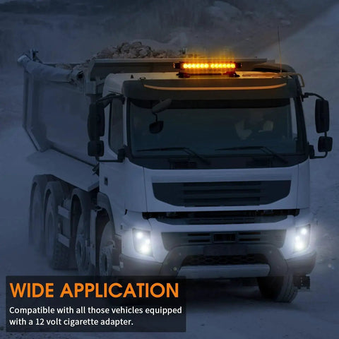 LINKITOM roof-top LED strobe light bar, amber, 30 LEDs, magnetic base, mounted on a truck (front view)