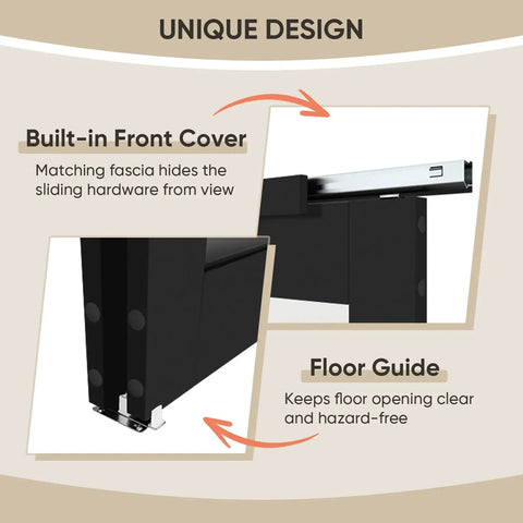 Close-up of 60-Inch By 80-Inch Sliding Closet Door With 5-Lite Frosted Glass Bypass front cover and floor guide, black finish.