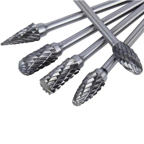 10 Piece Long Carbide Burr Set With One Eighth Inch Shank And Four Inch Total Length Tungsten Carbide Rotary Burrs For Tight Areas