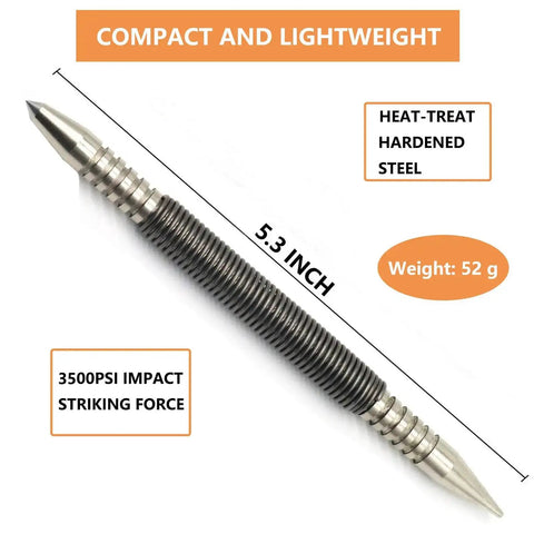 Dual Head Hammerless Nail Setter And 3/16 In Center Punch With 3500 PSI Striking Force, showing size and weight details