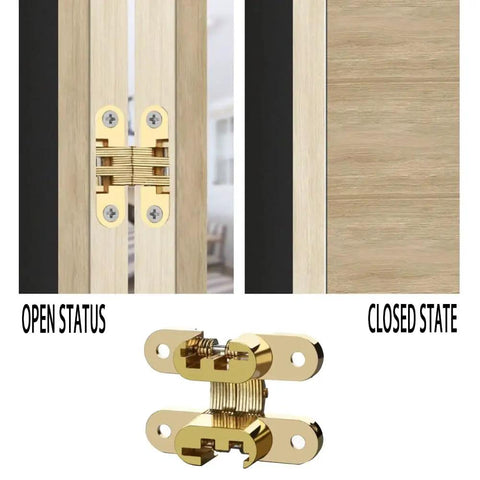 4 Pcs Concealed Cross Hidden Door Hinges For Cabinets 18mm Invisible 180 Degree Swing With Smooth Silent Close No Squeaks Zinc Alloy Build Easy Install For Wooden Doors And Cross Folding Cabinet Doors visible in open and closed state.