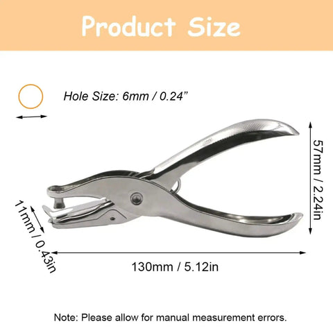 Handheld 6mm Circle Hole Punch Single Hole Puncher Metal Craft Punch Tool dimensions shown with handy non slip grip.