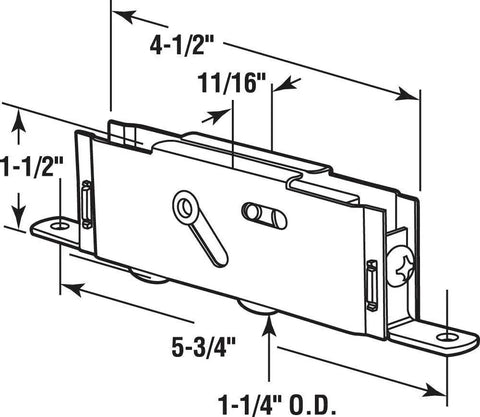 Diagram of 1-1/4 Inch Steel Ball Bearing Tandem Roller Assembly With End Adjustment Screw For Wood Frame Sliding Patio Doors