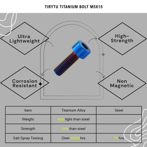 Ultralight Titanium M5x15 Bolts for Bikes Motorcycles and Marine Gear Burnt Blue Six Piece Set Rust Proof Non Magnetic by TIRYTU
