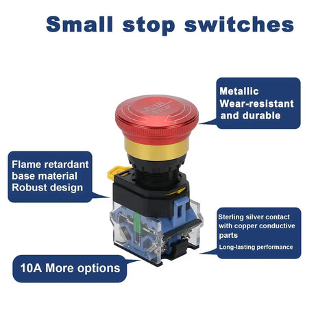 Heavy Duty Emergency Stop Button With Enclosure 10A 440V Industrial Shut Off Switch featuring flame retardant materials.