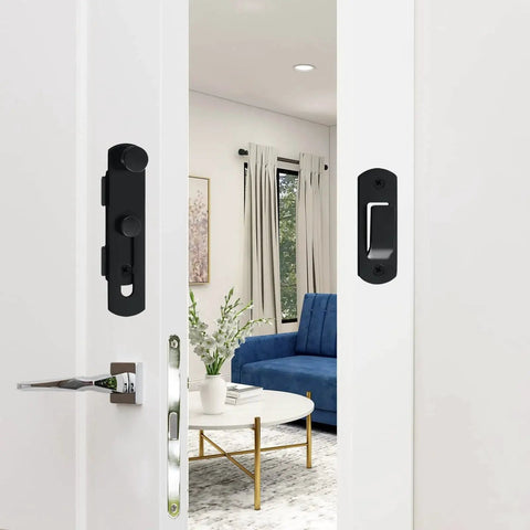 2 Pack Sliding Barn Door Lock Hardware Carbon Steel With Matte Black Finish for Barn Doors Cabinets Windows Closets Gate Latches