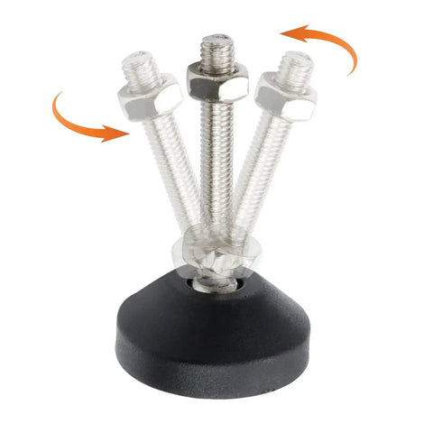 4 Pack Adjustable M8 Thread Leveling Foot Cups With Reinforced Nylon Base shown with articulated adjustment