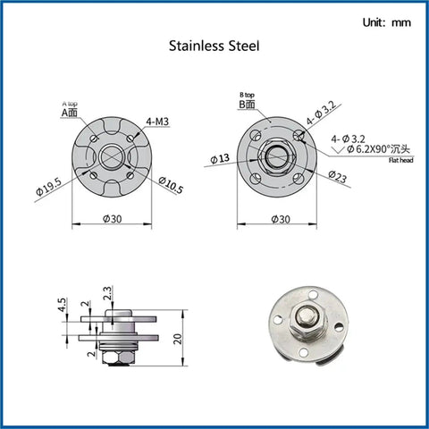 Stainless steel 360° disc-damping shaft hinge; concealed torque hinge, 1 piece, 1 N.m, Amazon brand.