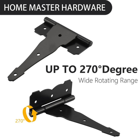 8 Inch Heavy Duty Decorative T Strap Hinge Rustproof Iron Black Gate Hinge With Screws for Storage Sheds Gates Barns; 270° swing view