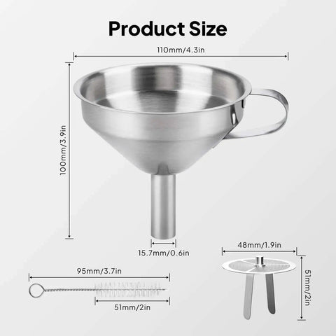 Stainless Steel Resin Funnel With Filter And Brush For 3D Printers Spill Free Filtration Durable Metal Funnel dimensions and components
