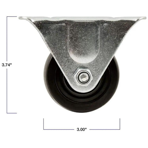 Heavy Duty Rubber Caster Wheel With Rigid Non Swivel Top Plate For Desks And Carts 3 Inch Wheel