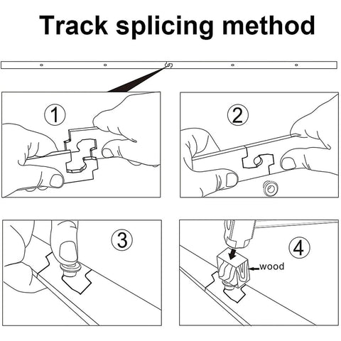 Illustration showing track splicing method for Heavy Duty Bypass Barn Door Hardware Kit With One Track And Mute Rollers.