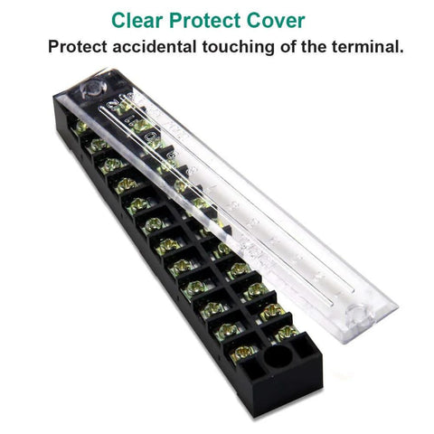 Dual Row 12 Position Screw Terminal Strip Block With Cover 600V 15A 12 Port Pre Insulated Barrier