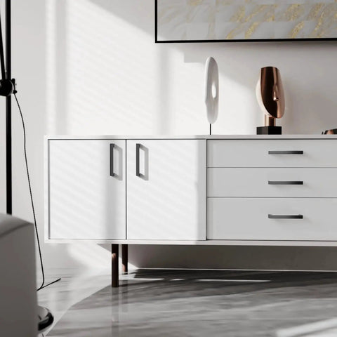 Modern dresser with 30 Pack 5 Inch Square Matte Black Cabinet Handles For Cabinets Drawers And Dressers installed