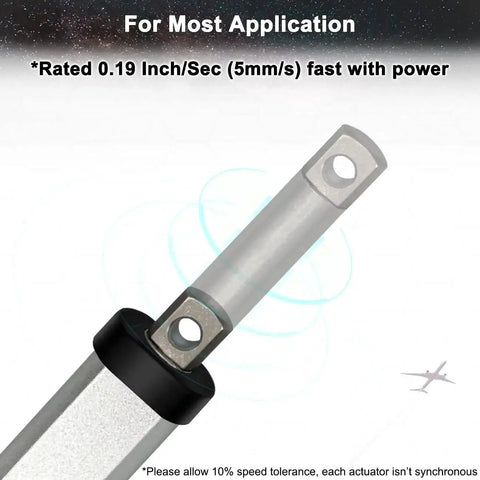Close-up of 12V Mini Electric Linear Actuator 3 Inch Stroke Beefy 188N 42lb Thrust 0.2 Inch Per Second Speed IP65 Waterproof