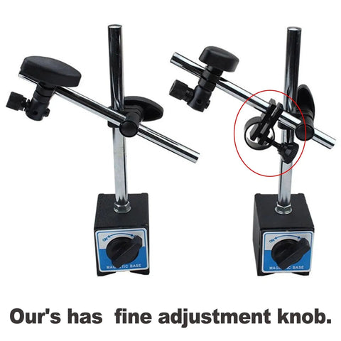 Magnetic Base For Dial Indicator Holder With Fine Adjustable Long Arm Tool Stand in chrome, two units with secure mounts.