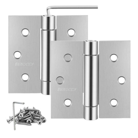 3 And A Half Inch Self Closing Stainless Steel Door Hinges Built Tough For Everyday Use Heavy Duty Spring Loaded Auto Close Adjustable To Close With Square Corner Design Rust Resistant Easy Install With Hex Wrench And Screws 2 Pack