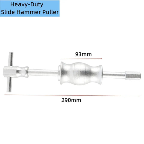 Heavy-duty slide hammer of Blind Inner Bearing Race And Seal Puller Set with tool dimensions labeled 93mm and 290mm