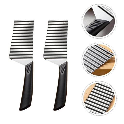 Crinkle Cut Fry Cutter Set Stainless Steel Wavy Blade 2 Piece Slicer For Potatoes Carrots And Fruits With Comfortable Non Slip Handle