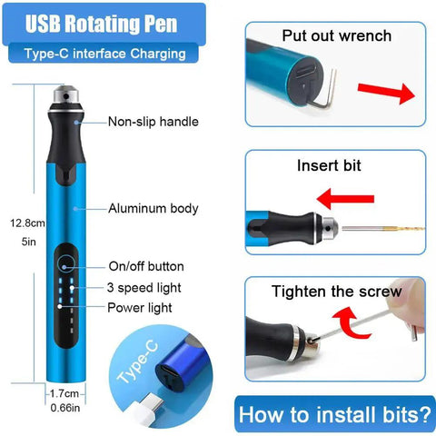 USB rotating pen for Resin Polishing Tools Kit Pro Grade Electric Drill Kit With 3 Speed Rotary Pen Bits Deburring Tool