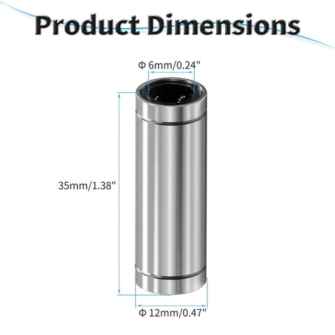 4 Pack LM6LUU Linear Ball Bearings 6mm ID By 12mm OD By 35mm Extra Long Length Double Sealed For Smooth Linear Motion product dimensions