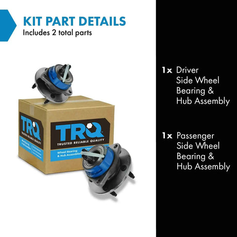 Front Left And Right Wheel Bearing And Hub Assembly Set For Chevrolet Impala 2000 To 2008 2009 To 2013 Impala Limited 2014 To 2016 And Buick Lucerne 2006 To 2011 With Four Wheel ABS Brakes displayed with packaging box.