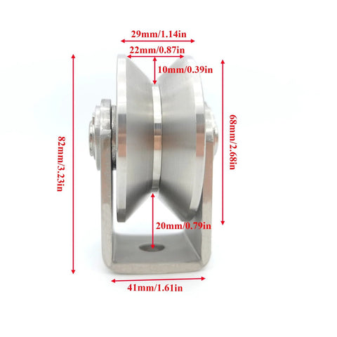 Side view of V Groove Wheel Heavy Duty Stainless Steel Caster With Bracket For Sliding Gates Rolling Gates Inverted Track And Industrial Machines High Load Capacity And Corrosion Resistant Design