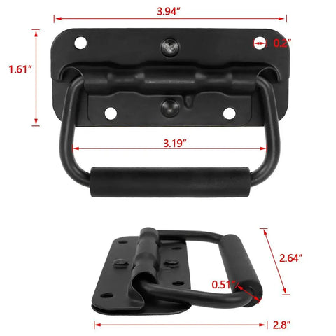 Spring Loaded Pull Handles For Tool Boxes And Trunks Surface Mounted Black Pull Handles With 13mm PVC Grip 3x1 inch size front and side view