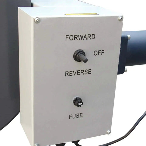 Control panel of 36 Inch Throat Electric Bead Roller For Sheet Metal 20 Gauge Capacity Motorized Rotary Forming Machine with forward and reverse switches.