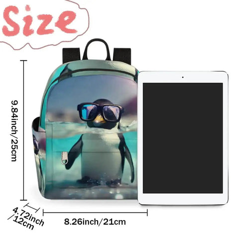 Mini Backpack Purse For Women Multi Functional Go To Everyday Daypack With Adjustable Straps featuring penguin design next to tablet.