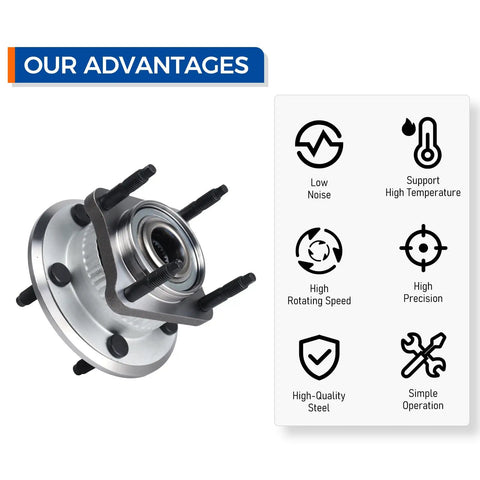 512302 Rear Wheel Hub Bearing Assembly For Jeep Commander 2006-2010 And Grand Cherokee 2005-2010, shown with benefits icons.