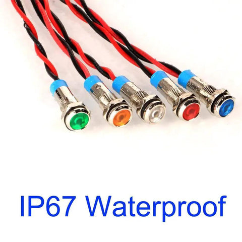 Ten Pack 6mm LED Indicator Lights For 12 To 24V AC DC Waterproof Signal Lamp With Wire Heavy Duty Metal Dash Lights
