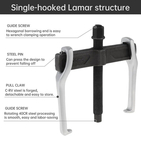 Heavy Duty 4 Inch CR V Gear Puller With Two Jaw Adjustable Bearing Puller For Internal Or External Bearing Removal, Reversible Claw Design with single hook