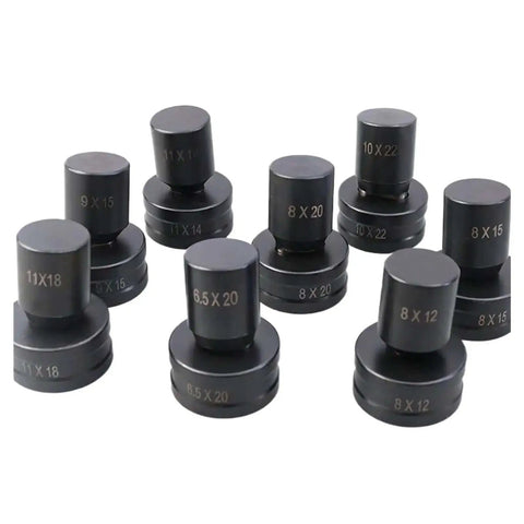 Heavy Duty Oval Hole Punch Die Set For CH 70 Hydraulic Punch, 8 sizes visible: 5.5x20mm to 16x22mm, stainless steel
