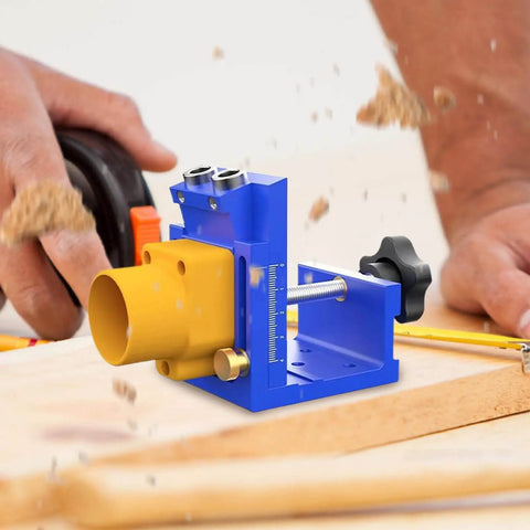 Pro Grade Pocket Hole Jig Kit With Angled Drill Guide And Dust Collection For Cabinet Installations Deck Building Desk Assembly And DIY Hobby Projects in use