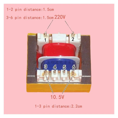 Front view of 2 Pack EI35 Isolation Transformer 220V To 12V 350mA Power Transformer with labeled pin distances