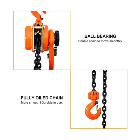 Lever Chain Hoist 1.5 Ton 10 Foot With 3 Meter Chain Come Along Ratchet Puller close-up showing ball bearing and oiled chain