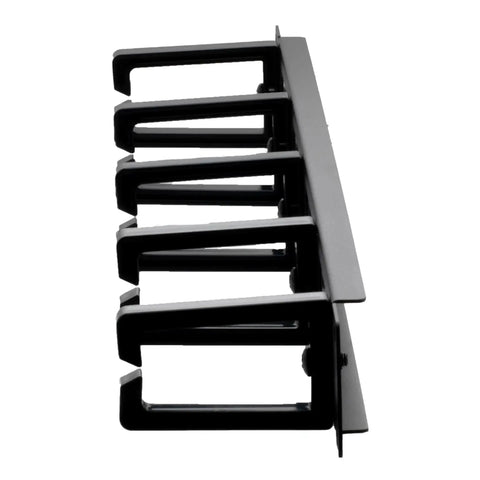Side view of 1U Horizontal Cable Management Panel with 5 Plastic Cable Rings and Steel Base for 19 Inch Racks, easy mounting