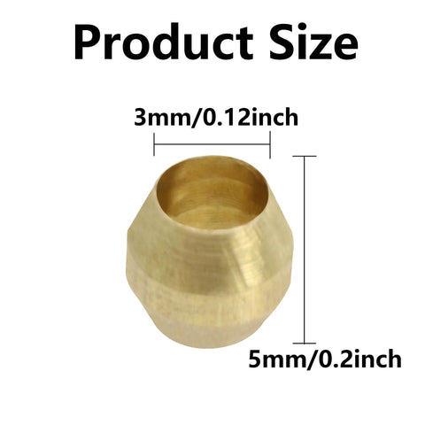 Brass compression sleeve ferrule for 1/8 in tubing, 3mm ID x 5mm OD, gold finish