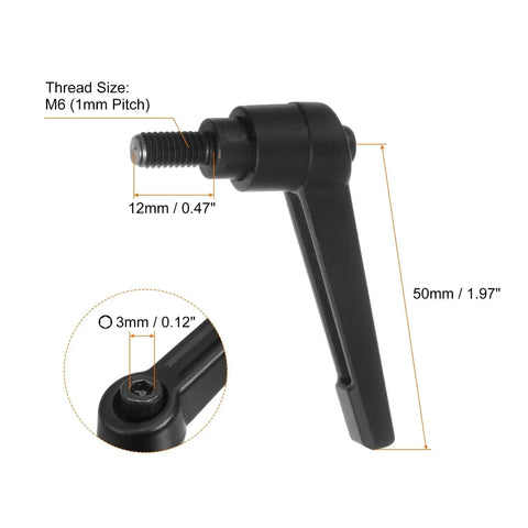4 Pack Adjustable Clamping Lever Handles M6 12mm Thread Bolts Black Aluminum Alloy Rotating Screw Locking Quick Release Handle