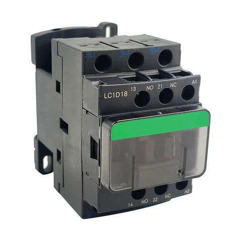 3 Pole Non-Reversing Contactor, 18A, 120 VAC Coil, front view, 1 NO 1 NC Auxiliary Contacts, industrial control relay