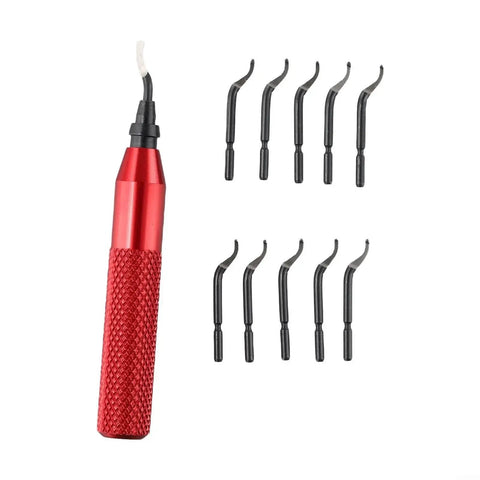 Versatile RB3000 Deburring Tool Set With 10 BK3010 HSS Blades For CNC Machining And 3D Printing Finishing On Steel Aluminum Wood And Plastic Red Storage Handle Included Ergonomic Design Easy Blade Replacement For Safe Burr Removal And Clean Edges